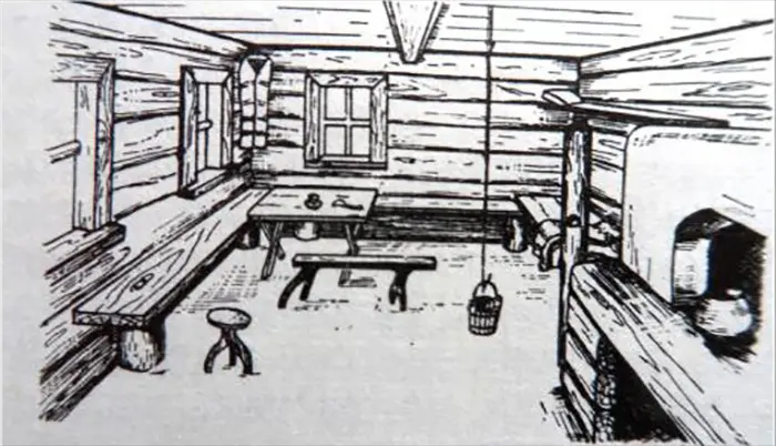 Крестьянская изба (литография)